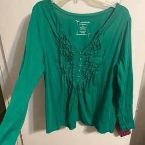 14/16 Lane Bryant green shirt Buttons Ruffles